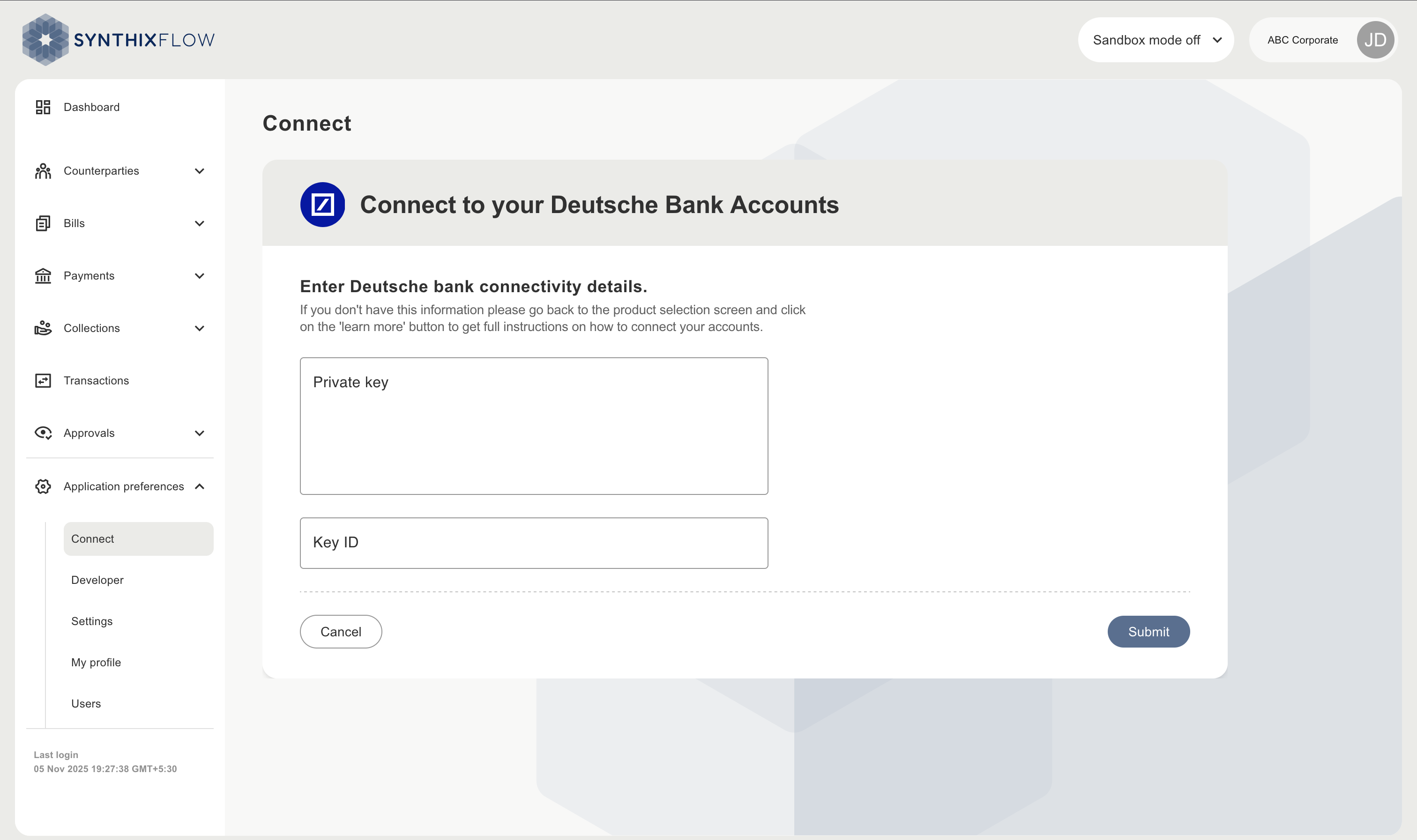 Connect - Enter private key