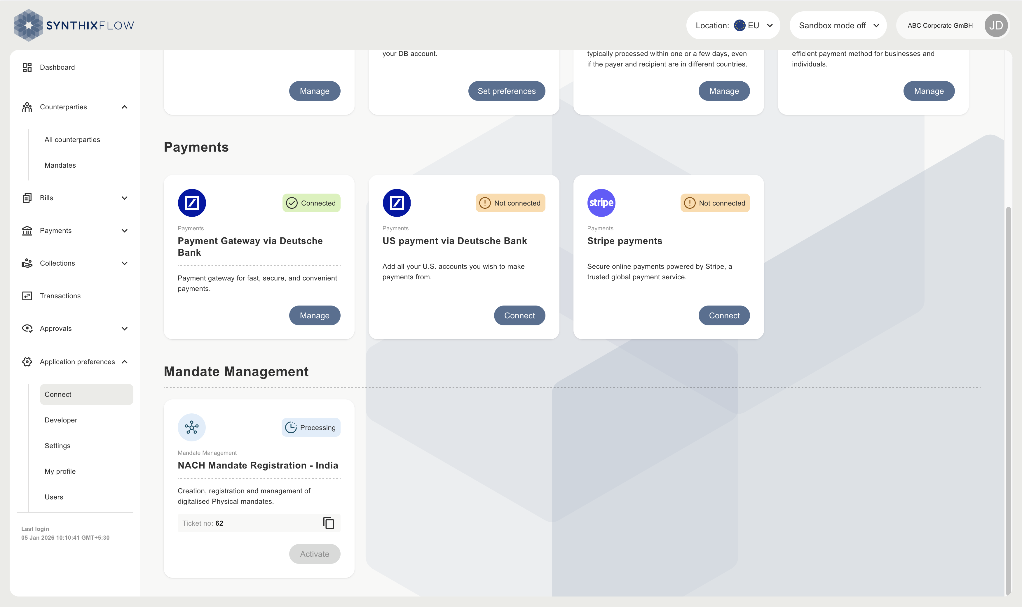 NACH DD mandate management processing