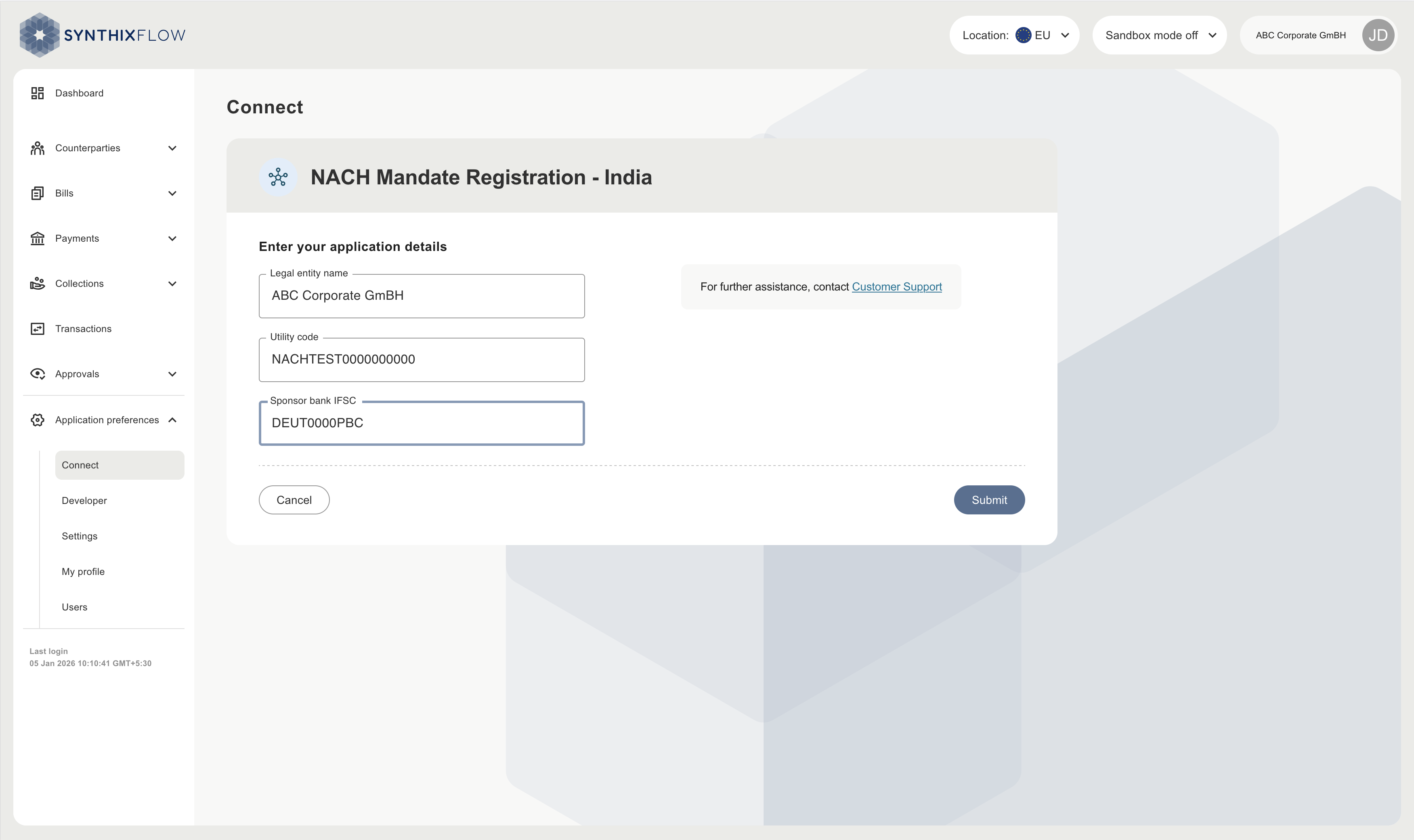 NACH DD mandate management details