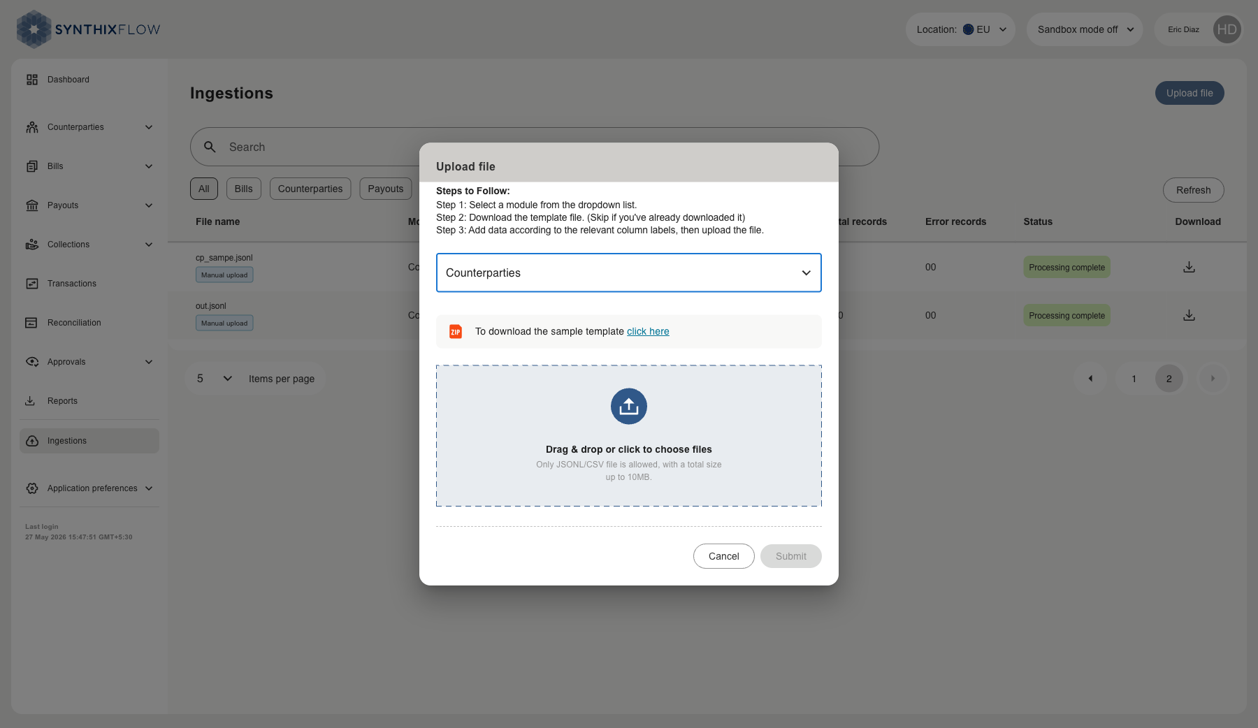 File upload area